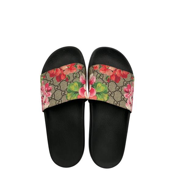 Gucci Gg 'Blooms' Black Rubber Supreme Slide Sandals Size 40 (10) - Picture 3 of 6